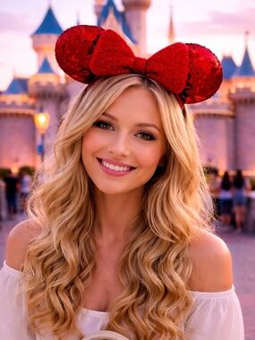 Disney Parks Minnie Red Sequined Ear Holiday Headband for Adults New with Tag